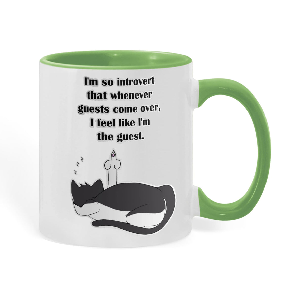 When Guests Arrive, I Become the Guest — Funny Introvert Cat Mug - Color Variation