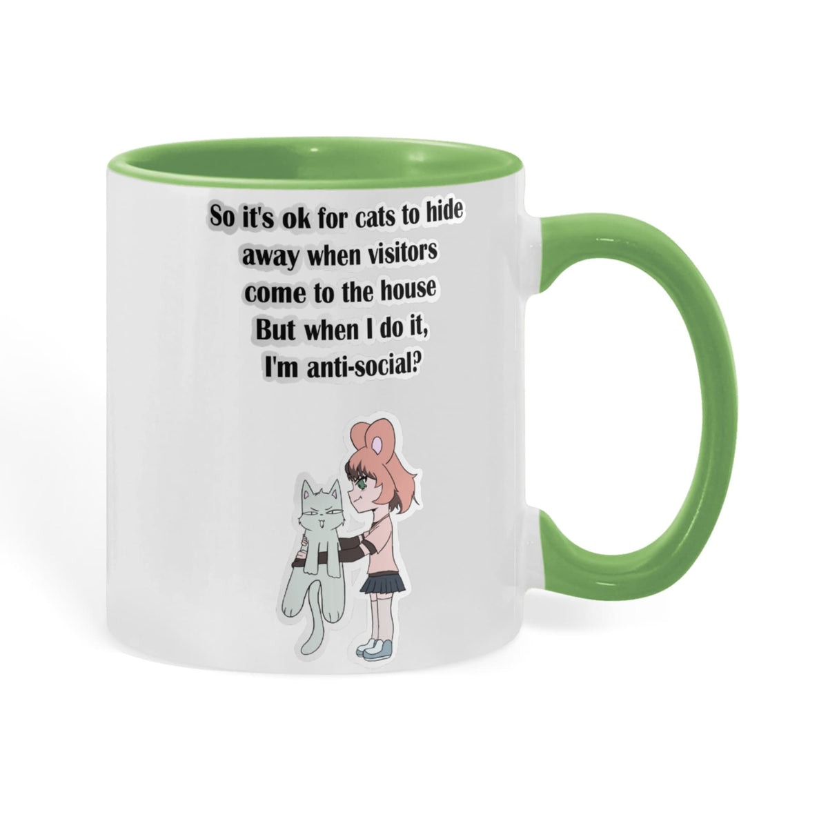 Anti-Social? No, Just Cat-Level Selective — White Mug with Coloured Handle