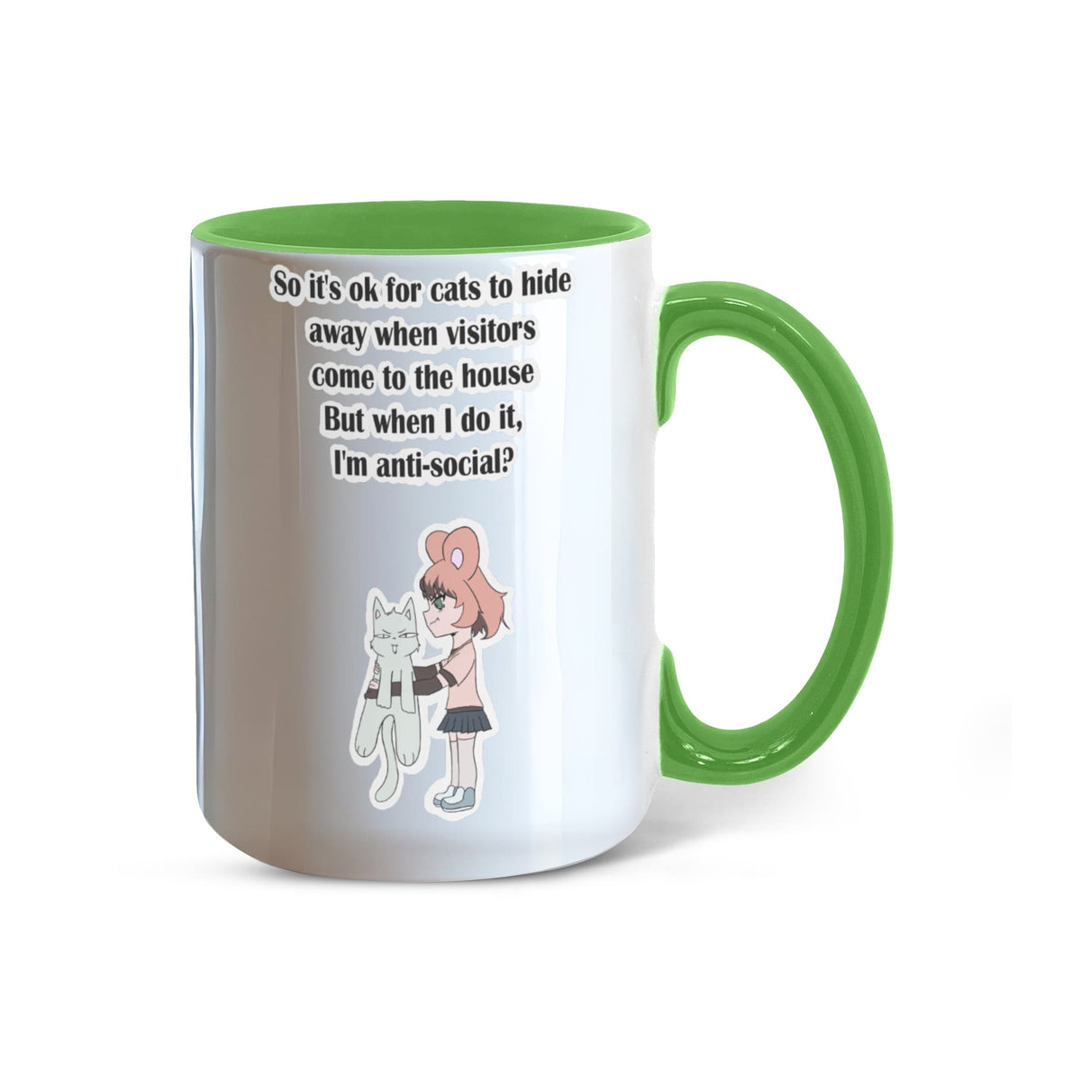 Anti-Social? No, Just Cat-Level Selective — White Mug with Coloured Handle