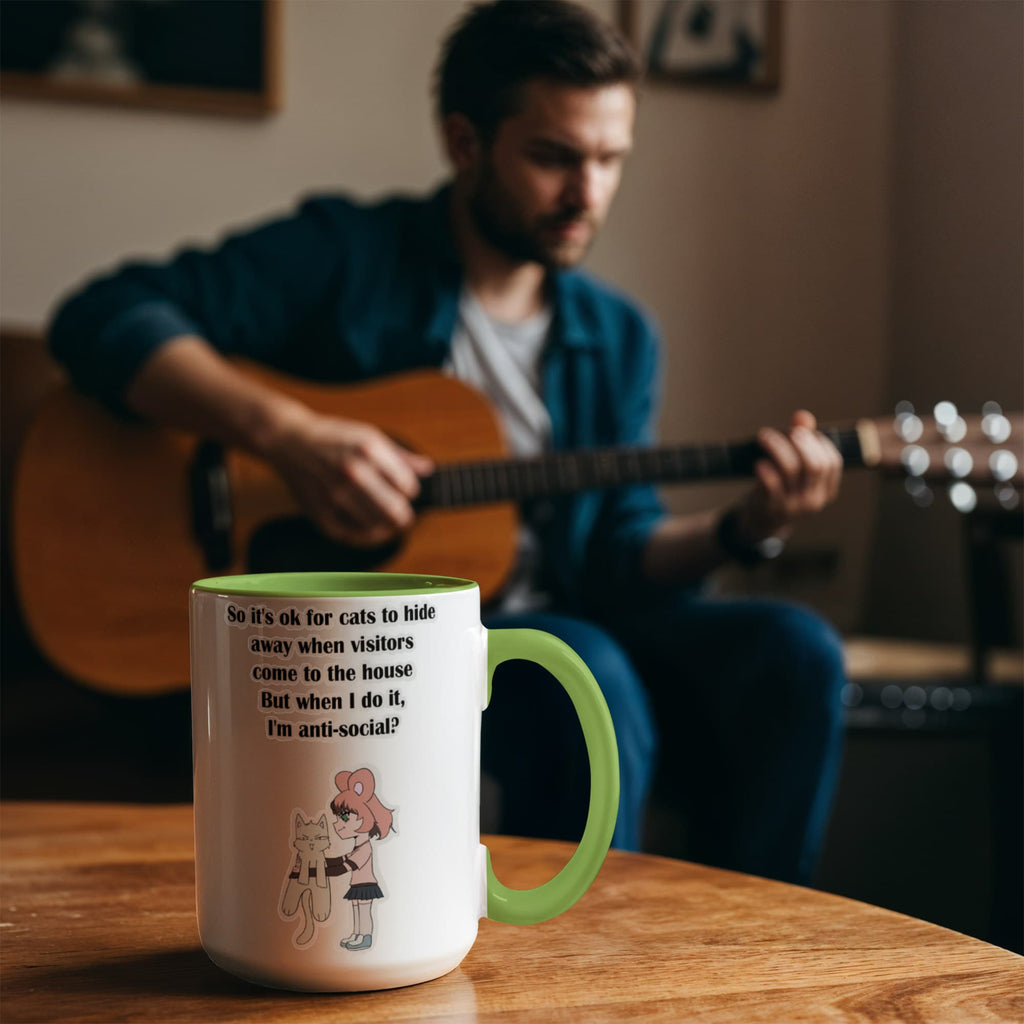 Anti-Social? No, Just Cat-Level Selective — White Mug with Coloured Handle