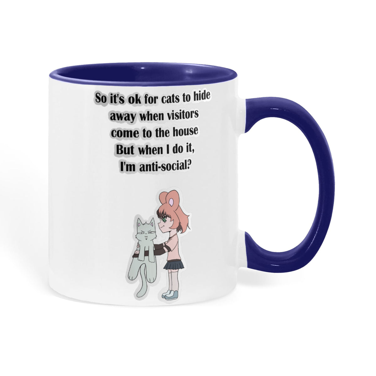 Anti-Social? No, Just Cat-Level Selective — White Mug with Coloured Handle