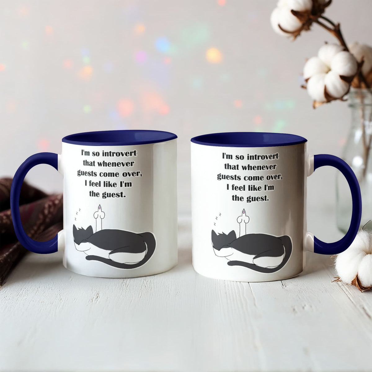 When Guests Arrive, I Become the Guest — Funny Introvert Cat Mug - Color Variation