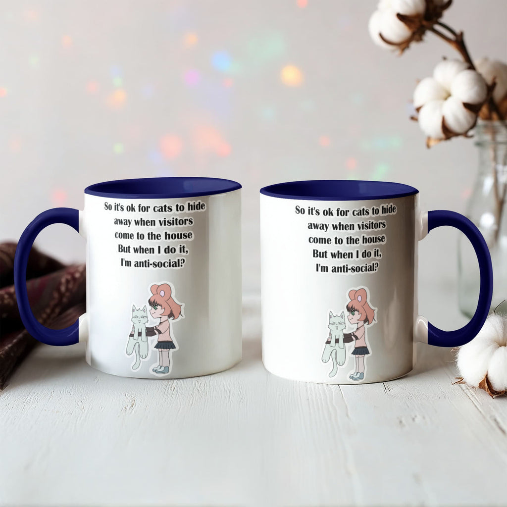 Anti-Social? No, Just Cat-Level Selective — White Mug with Coloured Handle