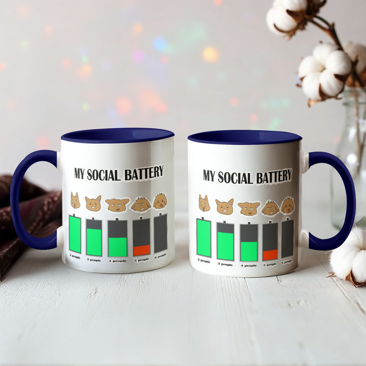 My Social Battery — Funny Introvert Cat Mug (Colour Variation)