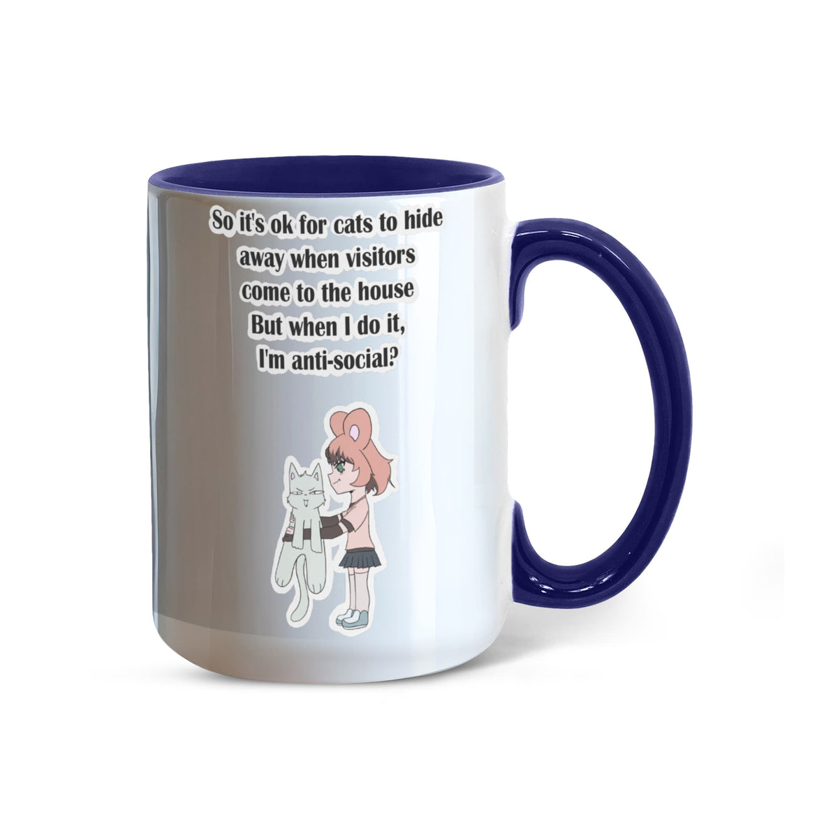 Anti-Social? No, Just Cat-Level Selective — White Mug with Coloured Handle