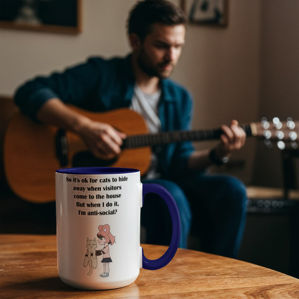Anti-Social? No, Just Cat-Level Selective — White Mug with Coloured Handle